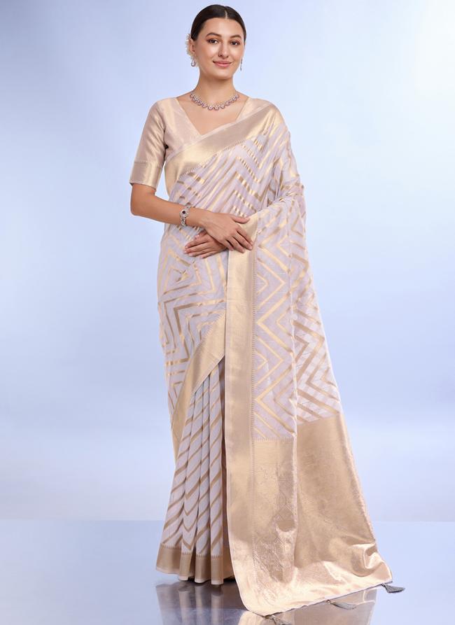 Cream Organza Jacquard Work Saree